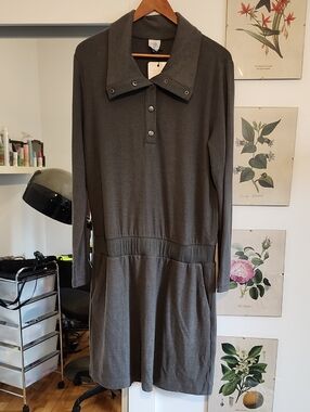 NWT CAbi Charcoal Gray Long-Sleeve Polo Tunic Dress Size M